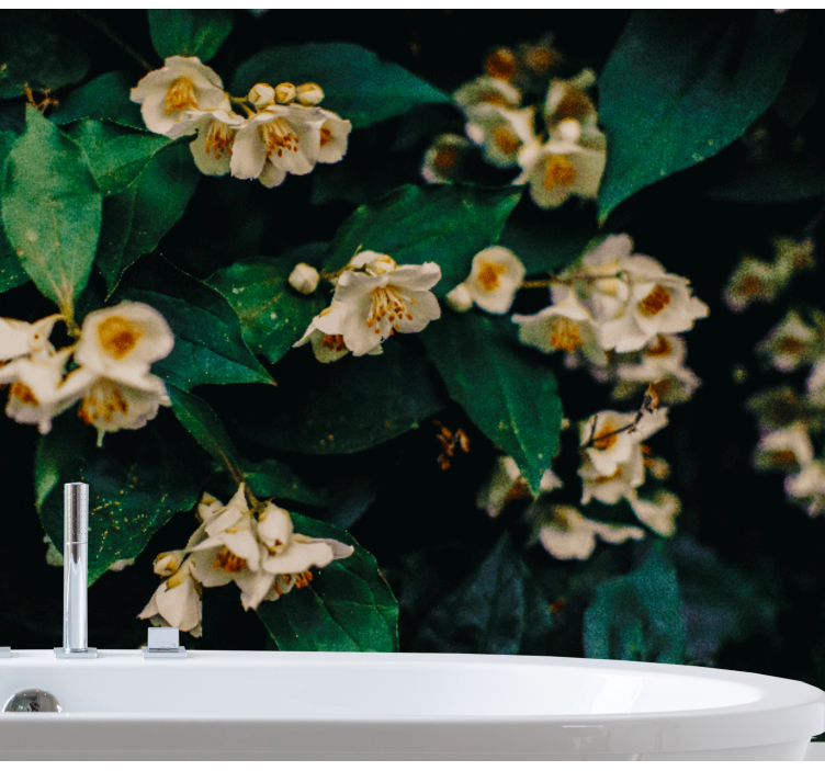 Tapisserie fleur fleurs blanches délicates - TenStickers