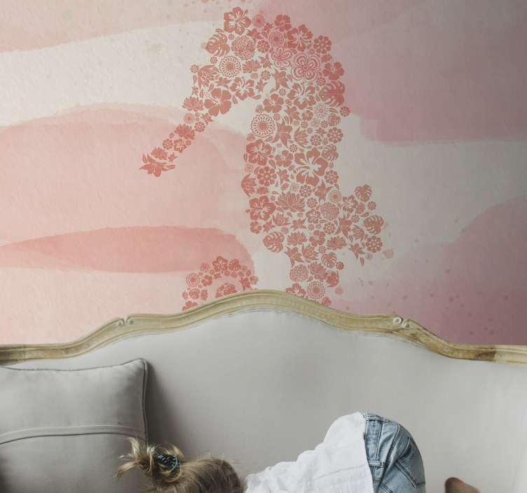 Tapisserie fleur forme florale d'hippocampe - TenStickers