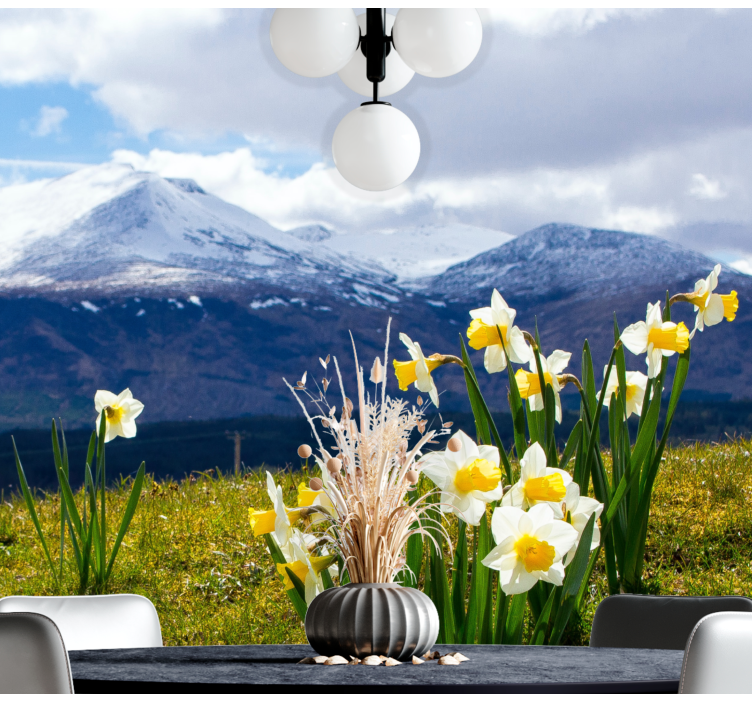 Tapisserie fleur jonquilles sur les montagnes - TenStickers