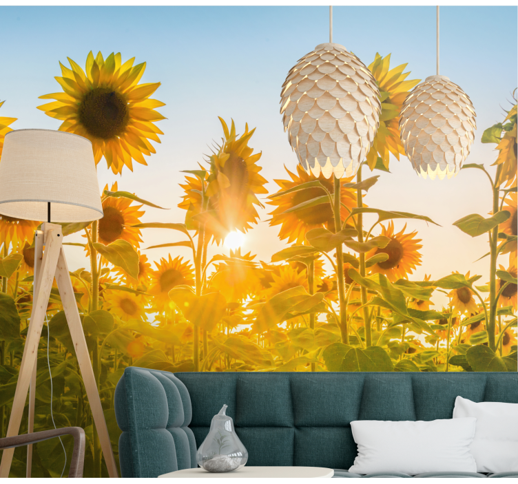Tapisserie fleur lueur du champ de tournesols - TenStickers
