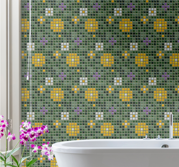 Tapisserie salle de bain motif floral vibrant de tuile - TenStickers