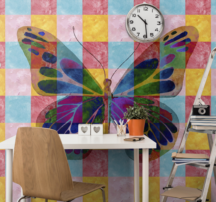 Tapisserie fleur motif papillon coloré - TenStickers