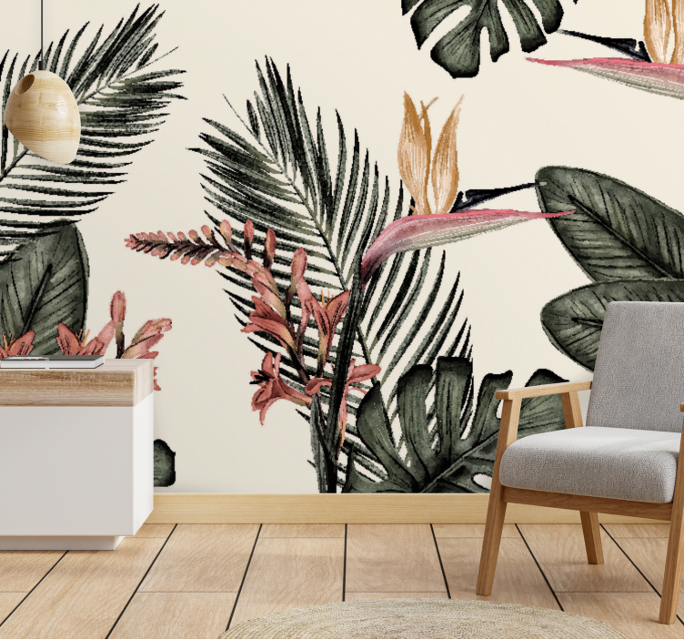 Tapisserie fleur oasis aviaire exotique - TenStickers