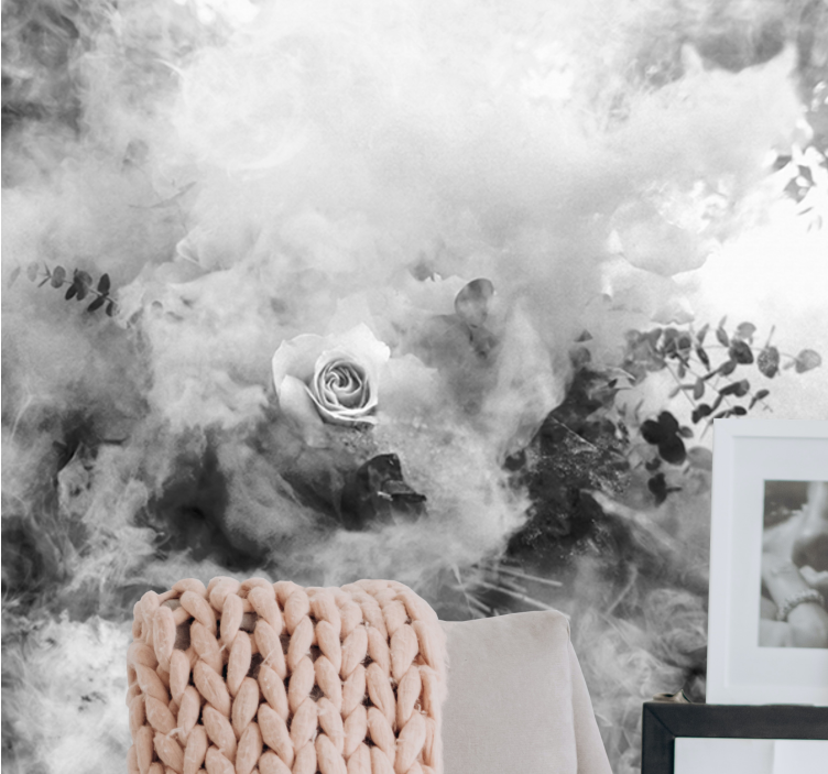 Tapisserie fleur rose blanche éthérée - TenStickers