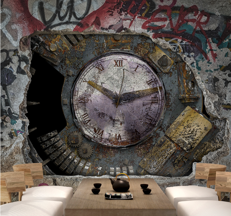 Tapisserie graffiti design horloge rouillée - TenStickers