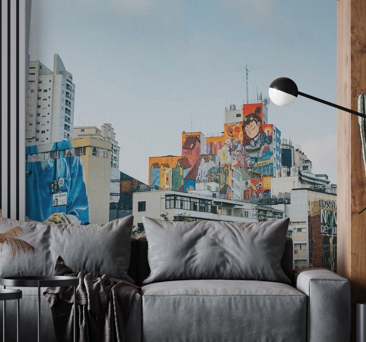 Tapisserie graffiti fresque urbaine colorée - TenStickers