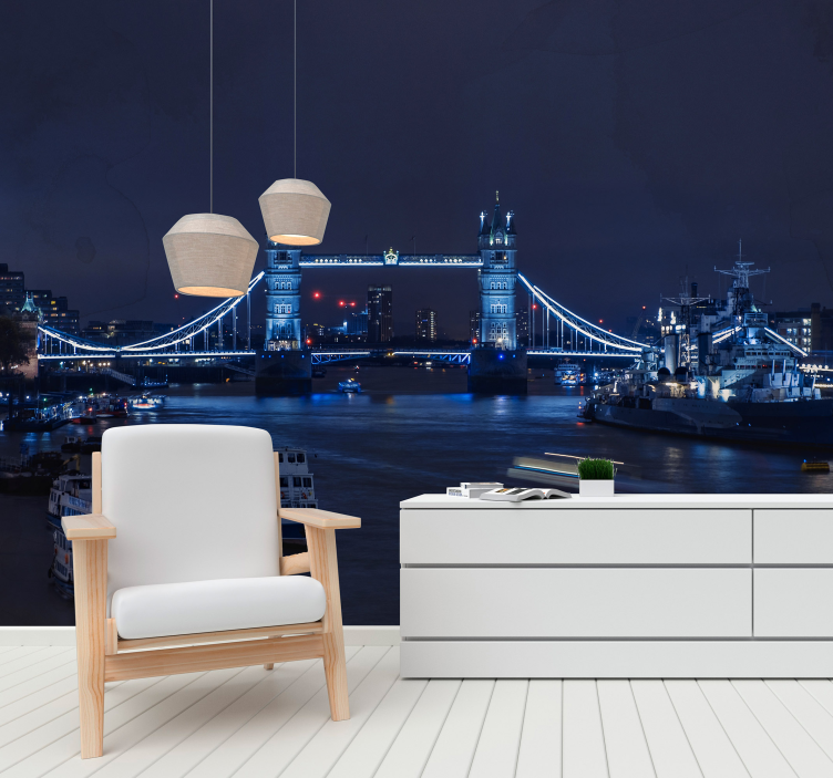Tapisserie londres vue nocturne du pont de la tour - TenStickers