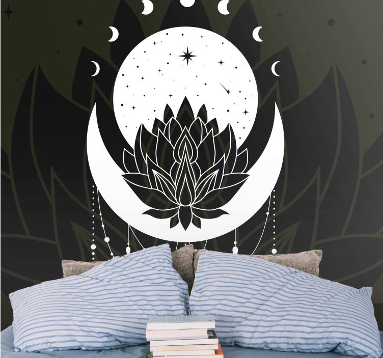 Tapisserie mandala design lune de lotus - TenStickers