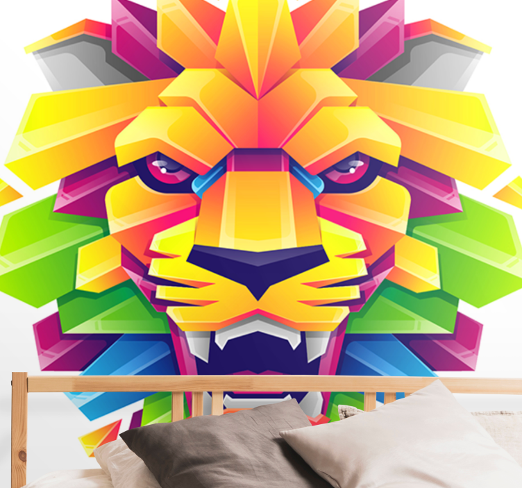 Papier peint moderne Lion arc-en-ciel géométrique - TenStickers