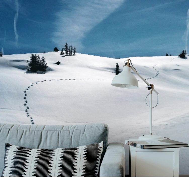 Tapisserie montagne chemin de montagne enneigé - TenStickers