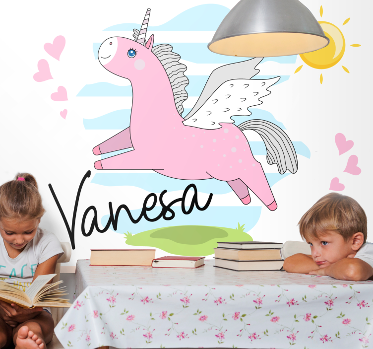 Tapisserie murale amour aventure de licorne rose - TenStickers