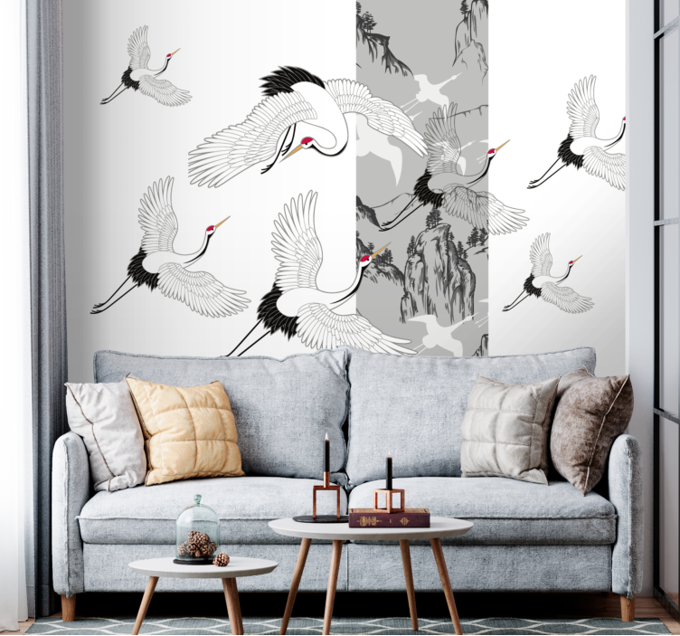 Tapisserie murale animaux design de grues volantes - TenStickers
