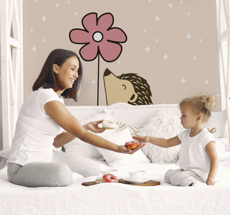 Tapisserie murale animaux hérisson et fleur - TenStickers