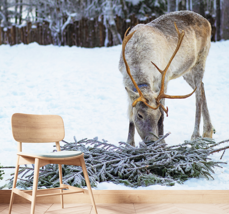 Tapisserie murale animaux rennes dans la neige - TenStickers