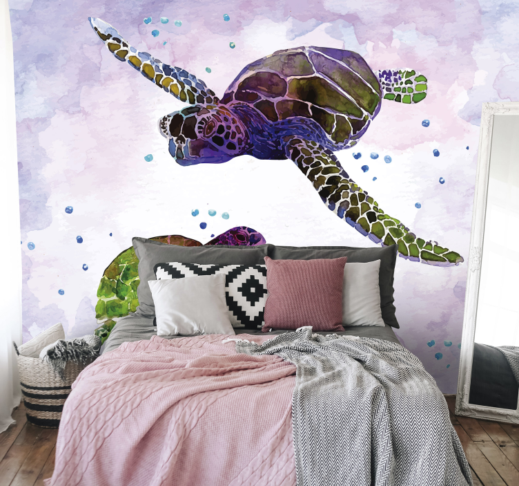 Tapisserie murale animaux tortue de mer colorée - TenStickers