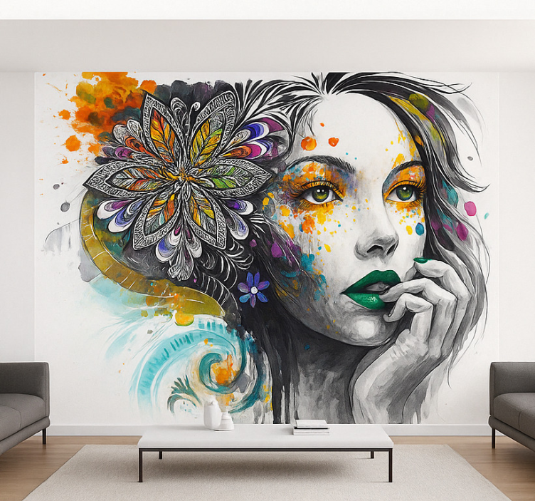 Tapisserie graffiti portrait aux couleurs explosives - TenStickers