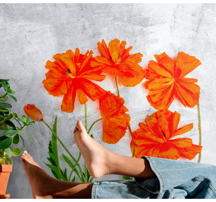 Tapisserie murale coquelicots fleurs orange - TenStickers
