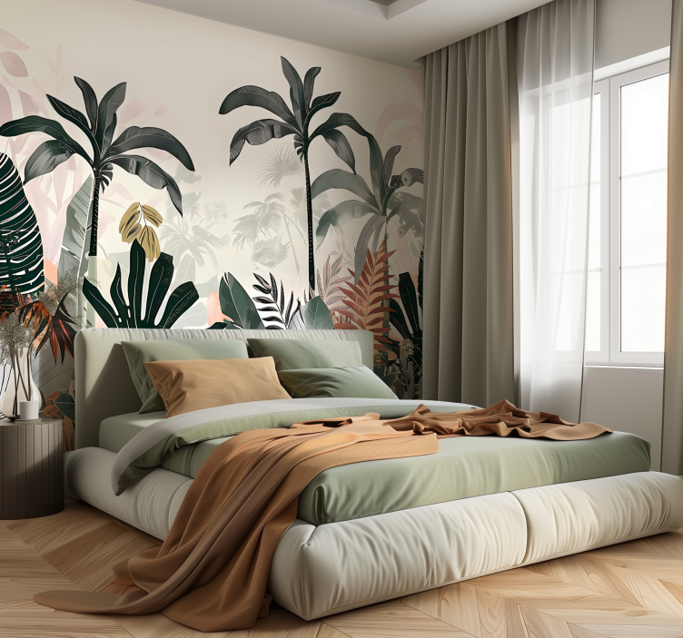 Tapisserie murale nature grandes feuilles tropicales - TenStickers