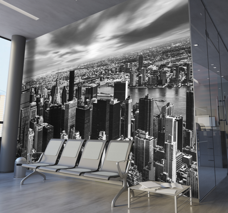 Tapisserie murale New York panorama urbain noir et blanc - TenStickers