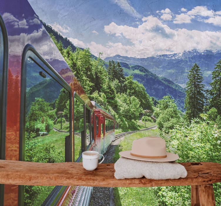Tapisserie murale paysage voyage en train de montagne - TenStickers