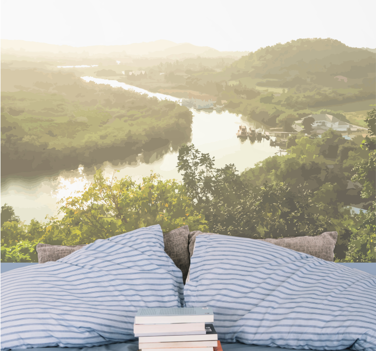 Tapisserie murale paysage vue paisible sur la rivière - TenStickers