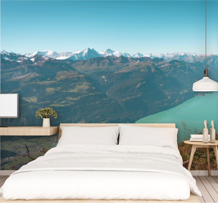 Tapisserie murale paysage vue sur lac alpin - TenStickers