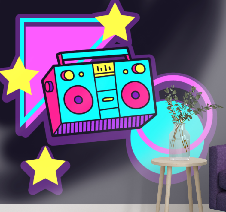 Tapisserie musique Éléments boombox rétro - TenStickers