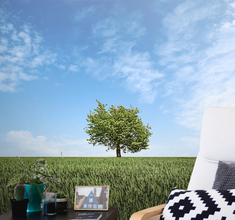 Tapisserie nature arbre solitaire en paysage - TenStickers