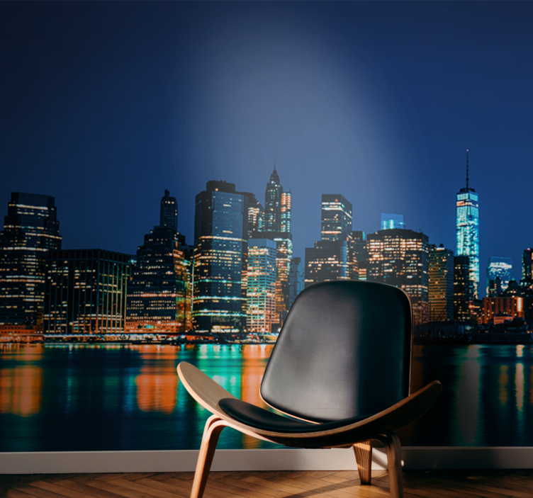Tapisserie new york skyline de nuit - TenStickers