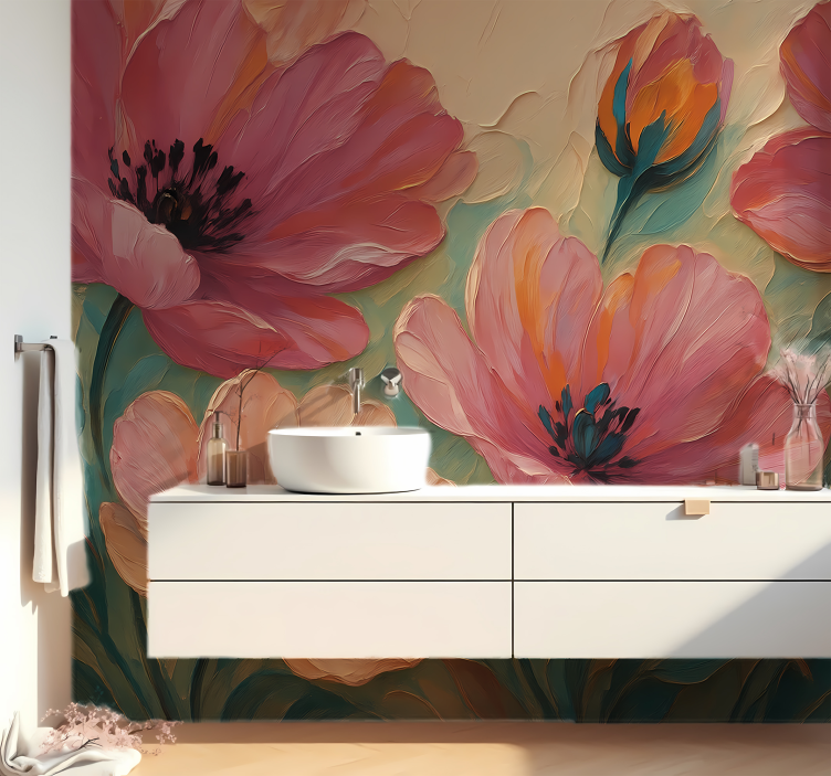 Tapisserie salle de bain art floral peint - TenStickers