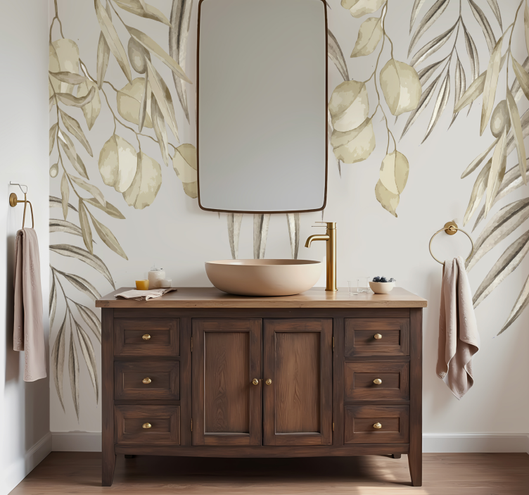 Tapisserie salle de bain palmier beige doux - TenStickers