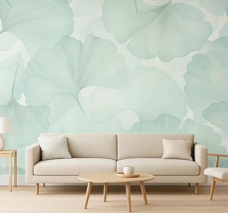 Tapisserie salon feuilles de ginkgo vertes - TenStickers