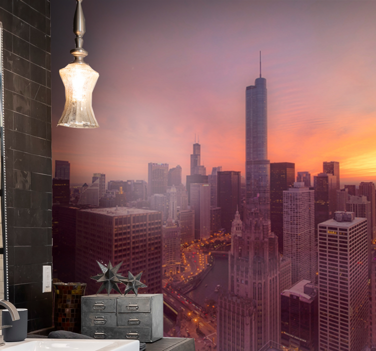 Tapisserie ville coucher de soleil sur chicago - TenStickers