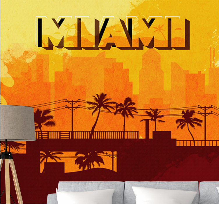 Tapisserie ville coucher de soleil sur miami - TenStickers