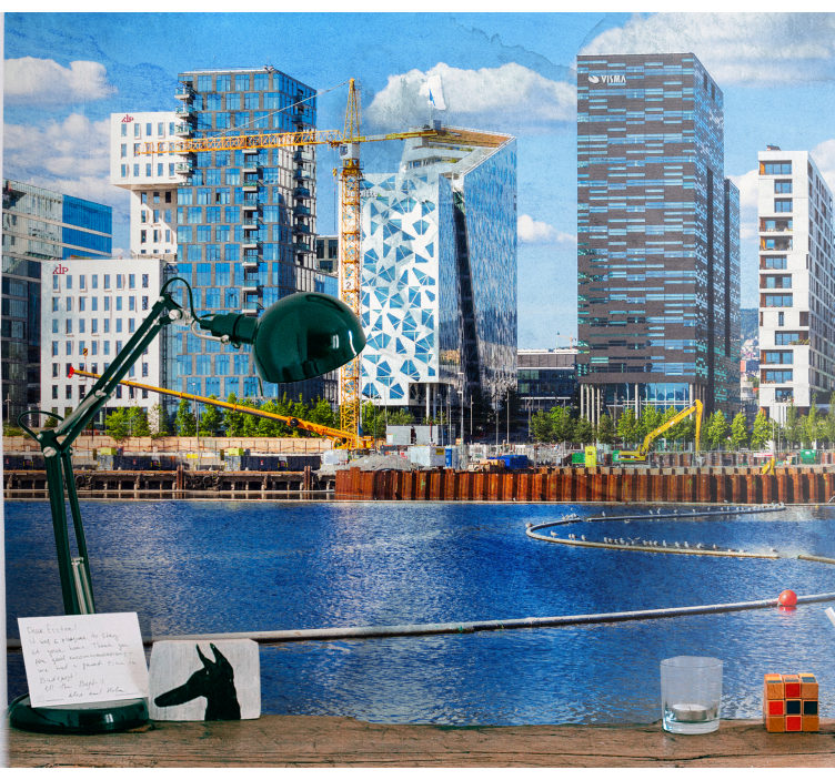 Tapisserie ville paysage urbain moderne - TenStickers