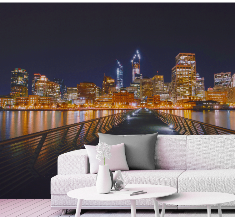 Tapisserie ville reflet de skyline urbain - TenStickers