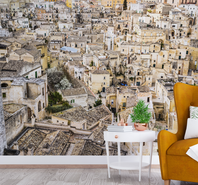 Tapisserie ville toits en pierre de matera - TenStickers
