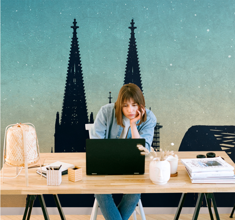 Tapisserie ville tours de cathédrale en silhouette - TenStickers