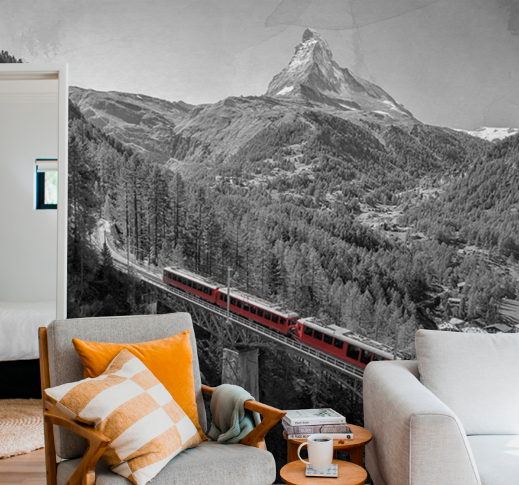 Tapisserie ville train de montagne charmant - TenStickers