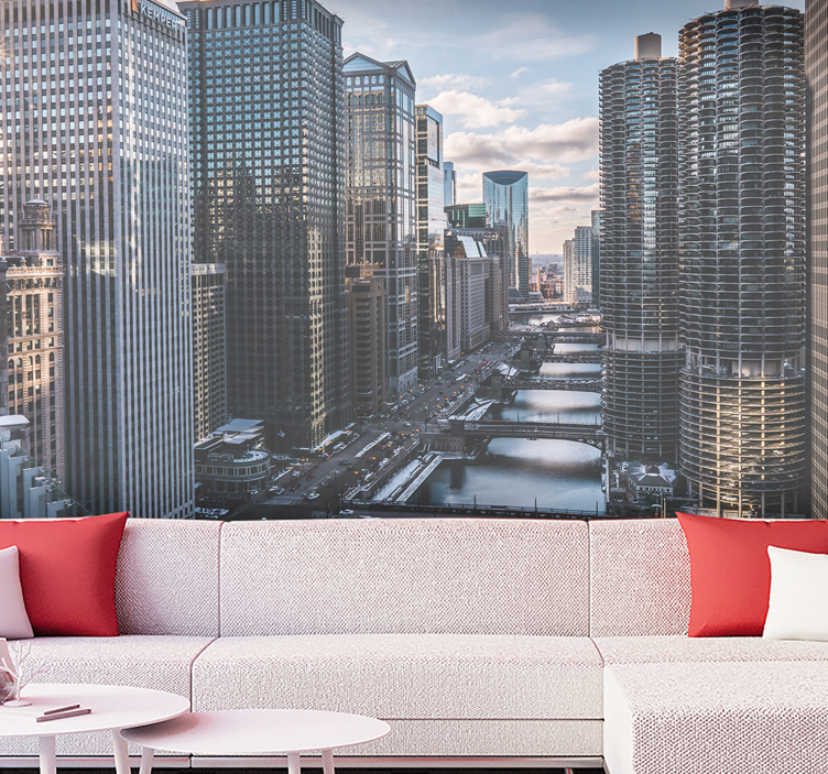 Tapisserie ville vue sur la skyline de chicago - TenStickers