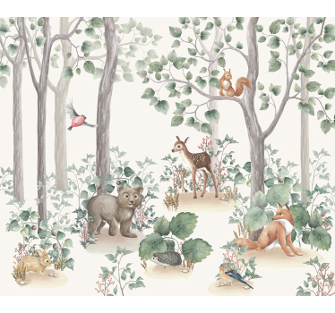 Tapisserie chambre bébé animaux dans les bois - TenStickers