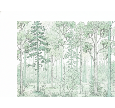 Tapisserie forêt croquis de bois menthe - TenStickers