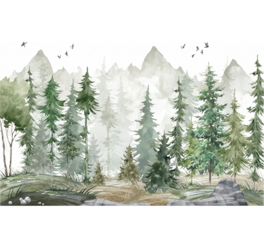 Tapisserie forêt pin nordique minimaliste - TenStickers
