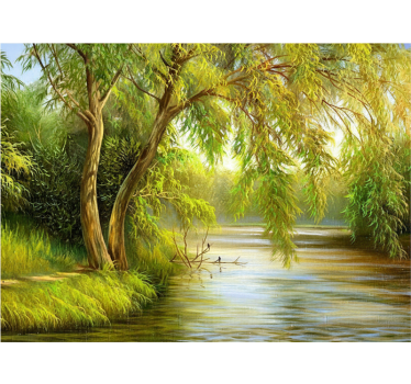 Tapisserie forêt saule au bord de la rivière - TenStickers