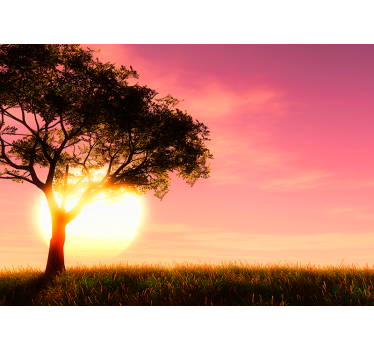 Tapisserie murale paysage savane, coucher soleil, silhouette - TenStickers