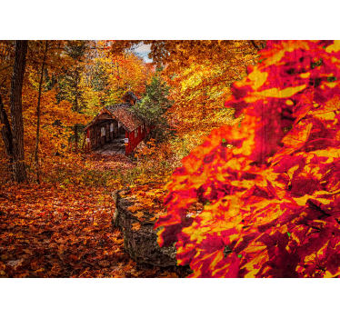 Tapisserie murale paysage cottage d'automne - TenStickers