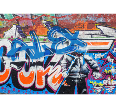 Photo murale chambre ado Mur de briques et graffitis colorés - TenStickers