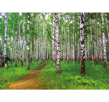 Tapisserie nature chemin en forêt de bouleaux - TenStickers