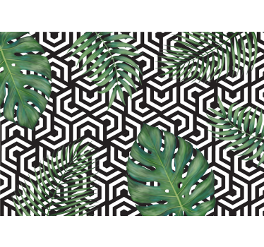 Tapisserie textures et motifs motif de feuilles géométriques - TenStickers