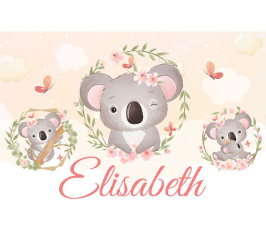 Papier peint chambre enfant Animaux mignons koala avec nom - TenStickers